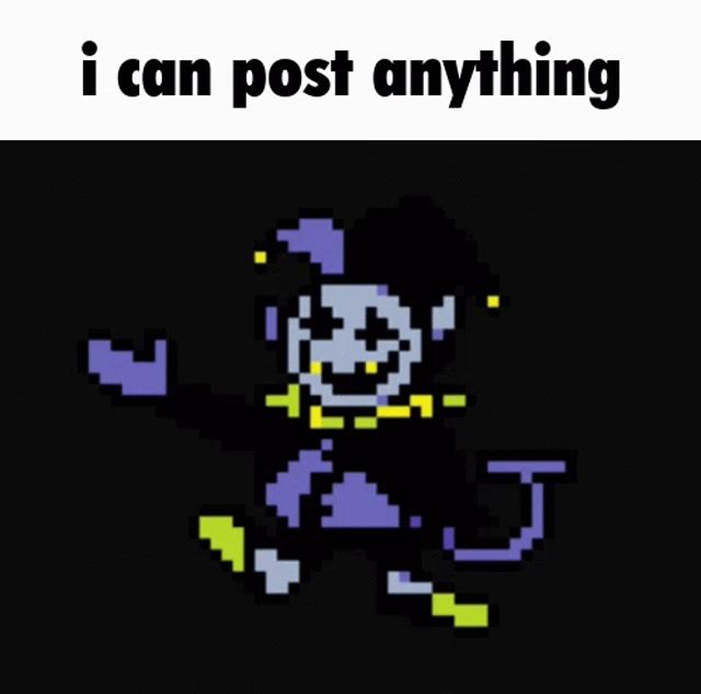 a pixel art of a jester with the words i can post anything above it