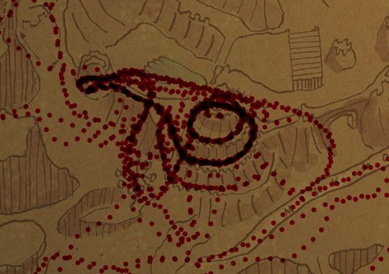 Screenshot from the end credits of Baby Steps. It shows a walking path that has been repeated SO MANY TIMES THAT IT DEFIES LOGIC! ;P