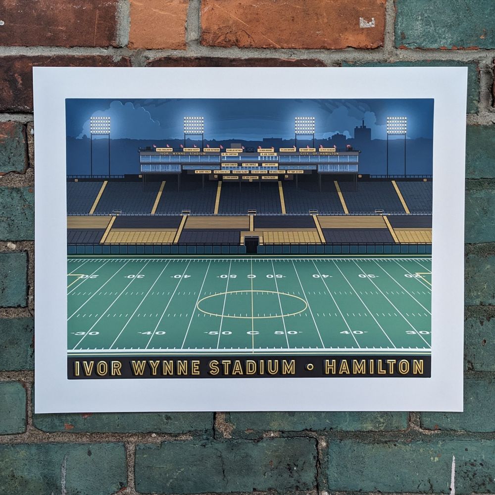 A print by the Jelly Bros of Ivor Wynne Stadium. 