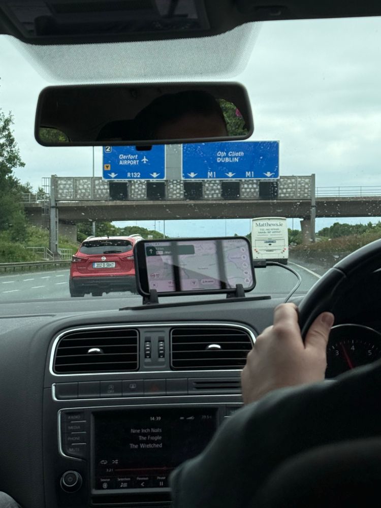 Driving down the motorway with a road sign for Dublin with NIN on the stereo 