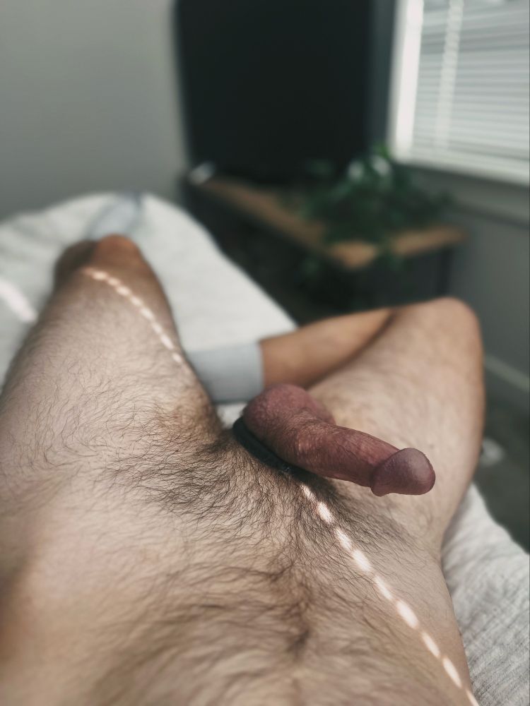 Pic of my hard dick with a cock ring on it