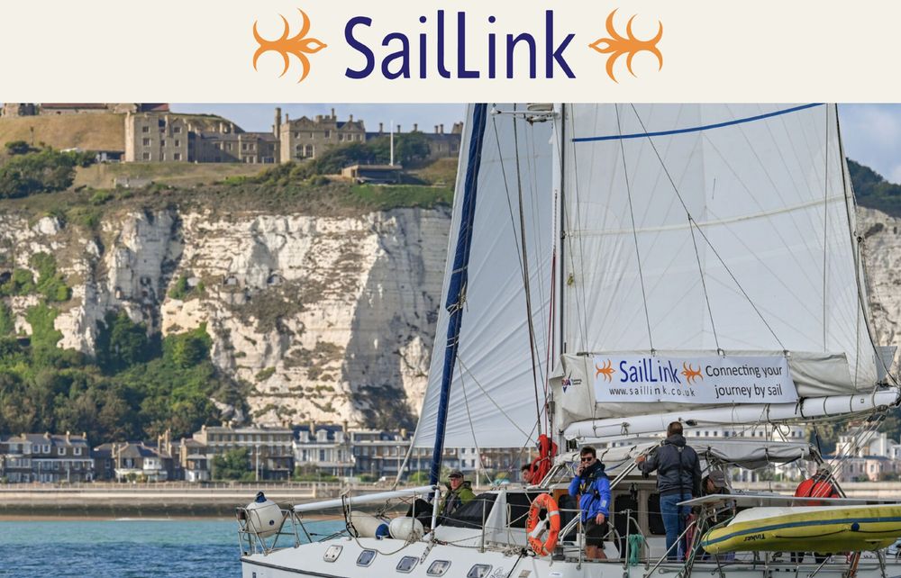 Screenshot of SailLink website, with image of sailing vessel approaching Dover