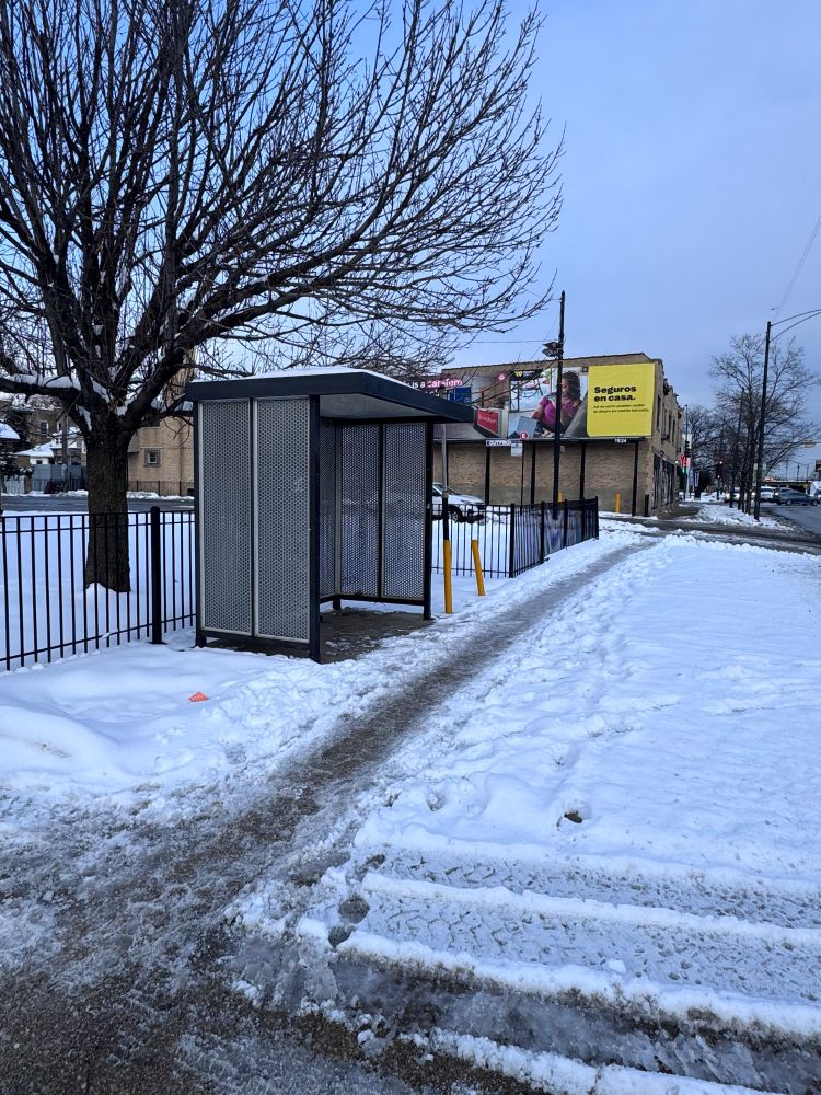 Uncleared sidewalk in front of Cicero/Pensacola bus turnaround 