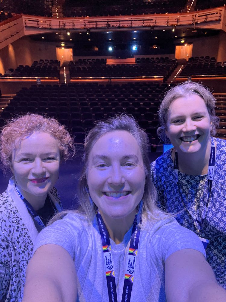A picture of Katerina Rusinova, Stephanie Meddick-Dyson, and Sarah Grove who all presented on palliative care in the ICU