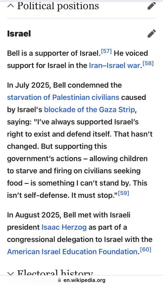 The beginning and end to Representative Wesley Ball’s wikipedia being just his positions on Israel.  
