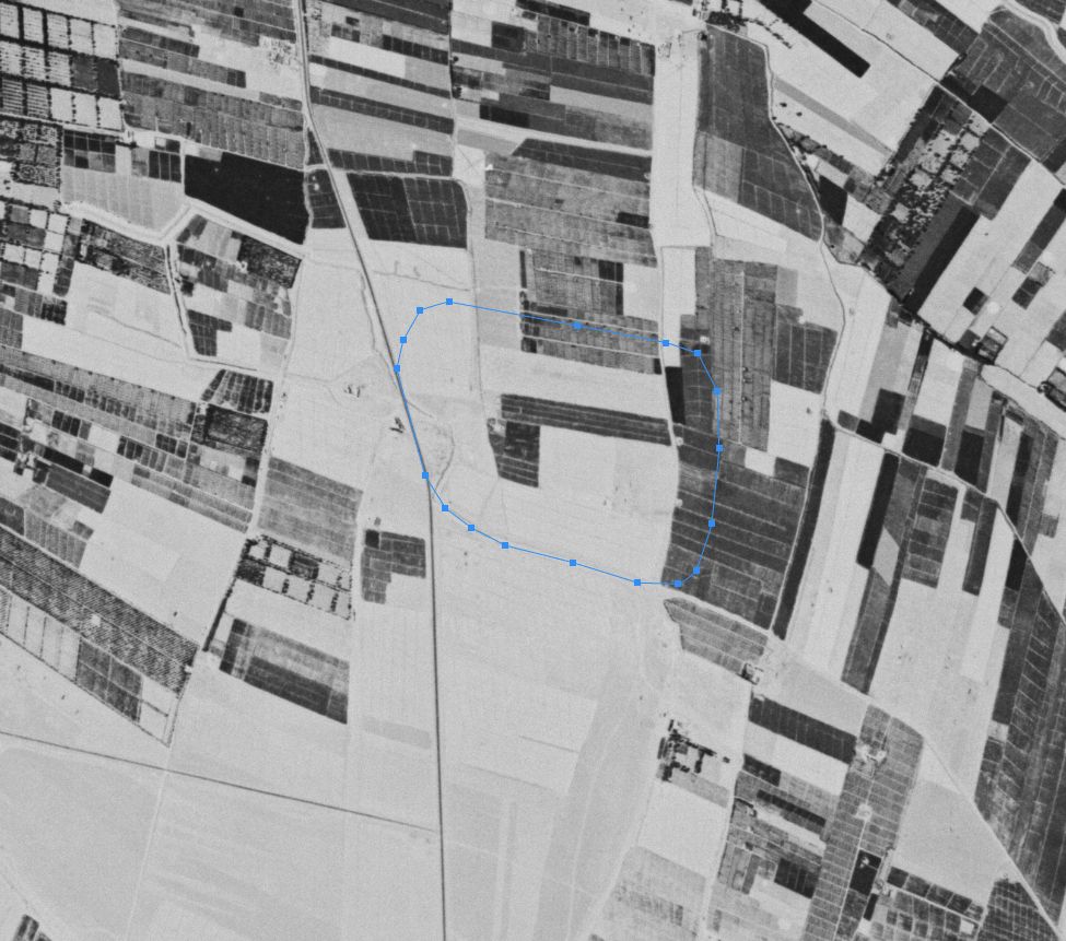 a historical aerial image showing the approximate location of the najha cemetery