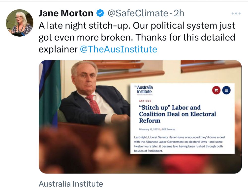 A tweet about the Australia Institute video on the political stitch up