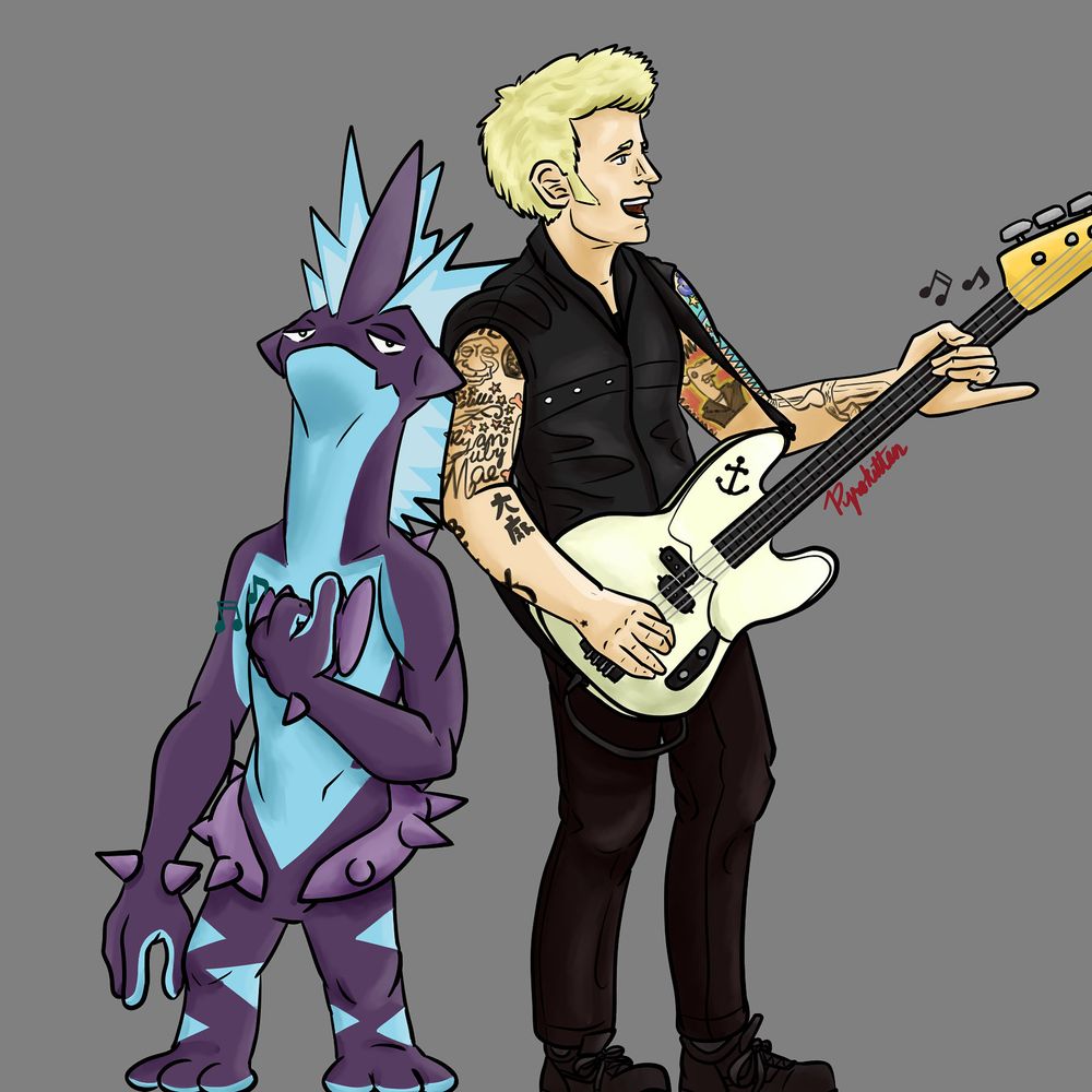 Fanart of Mike Dirnt with the Pokémon Toxicitry