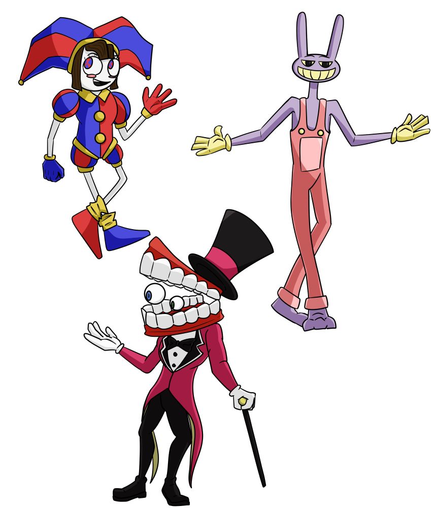 Fanart of Pomni, Jax, and Caine from The Amazing Digital Circus