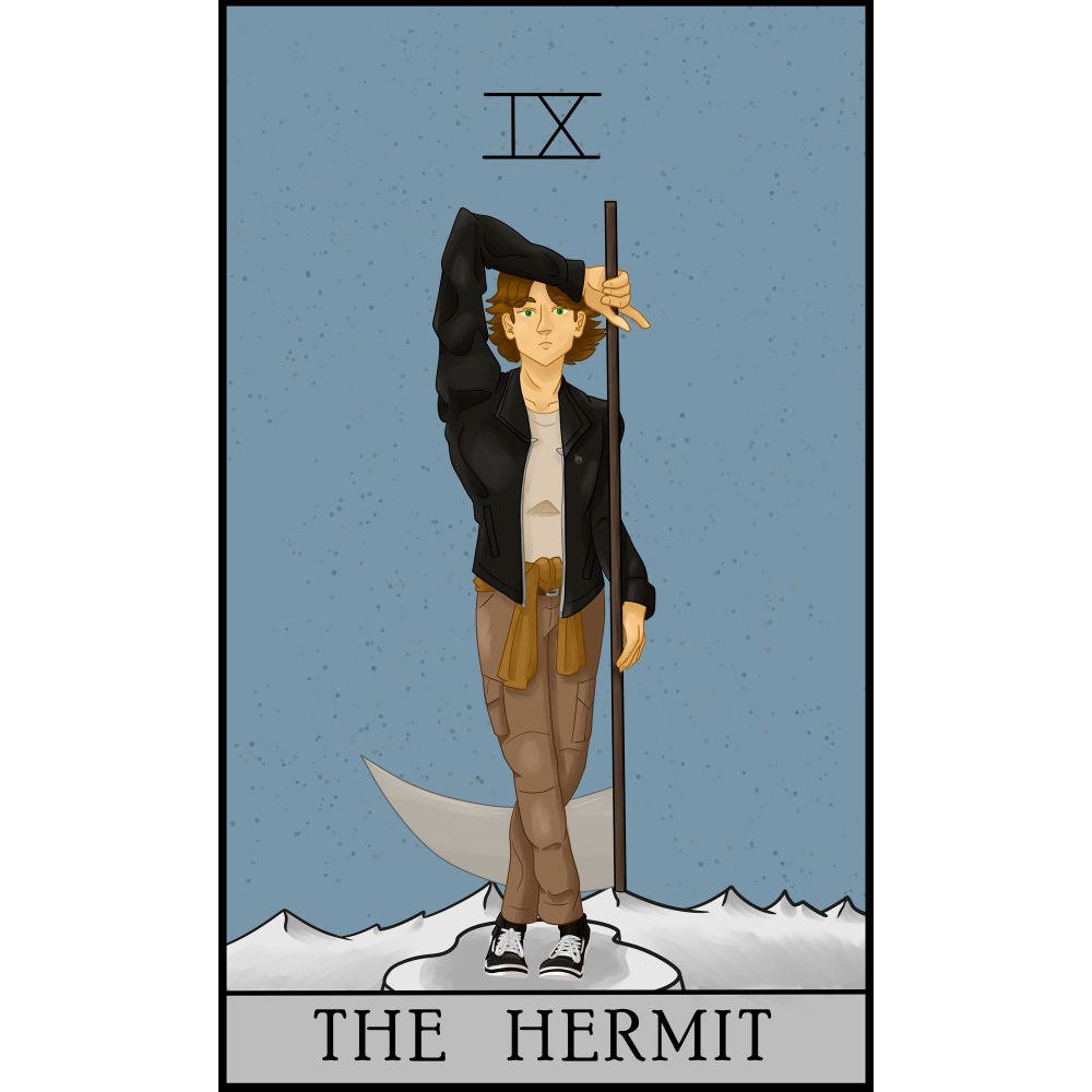 My OC Ty drawn as the major arcana tarot card ‘The Hermit’.