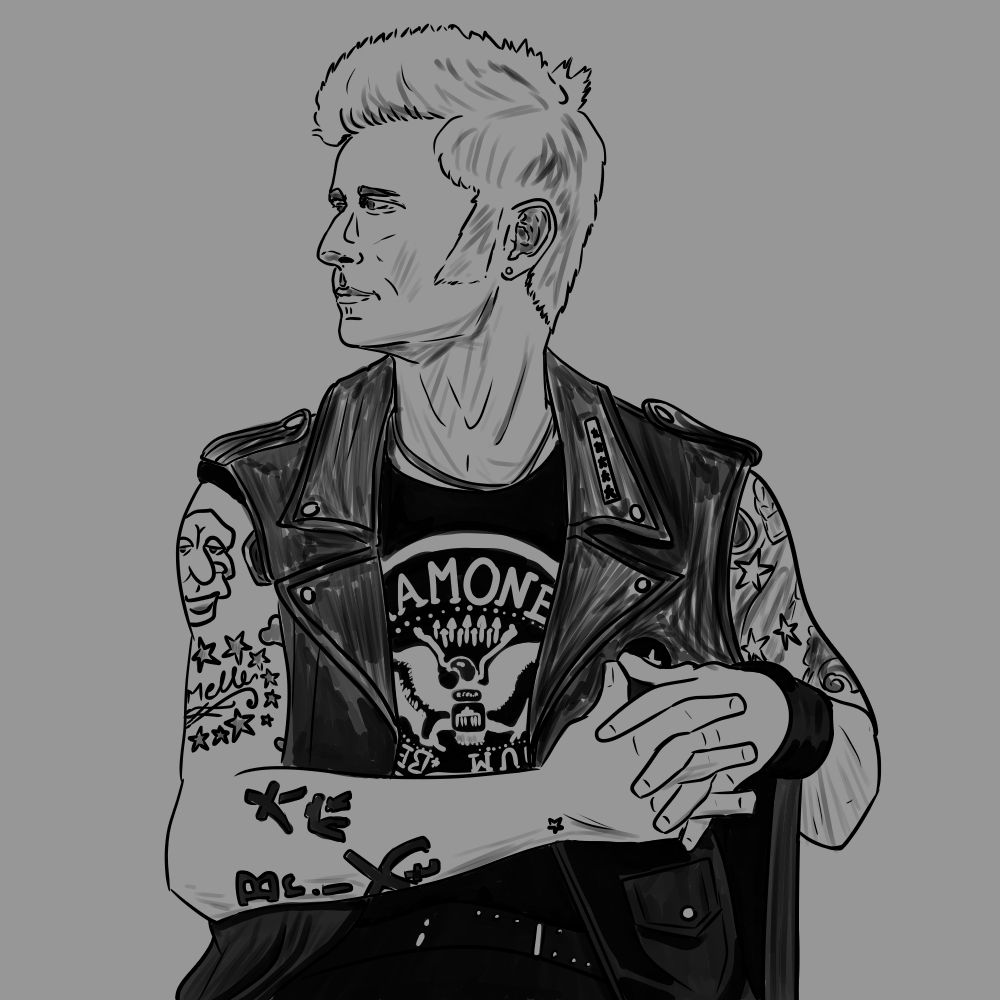 A drawing of Mike Dirnt of Green Day fame