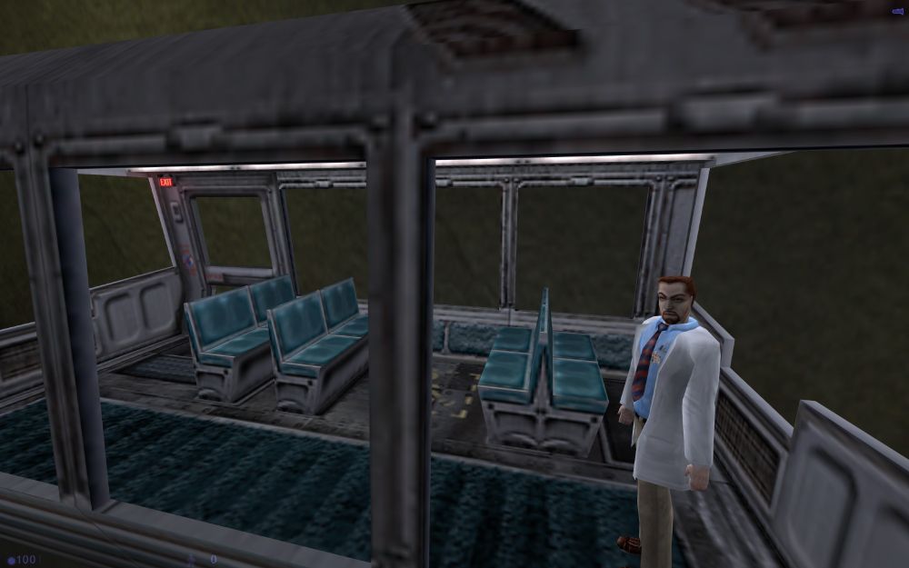 Theoretical physicist Gordon Freeman on his way to work forgetting his glasses somehow.