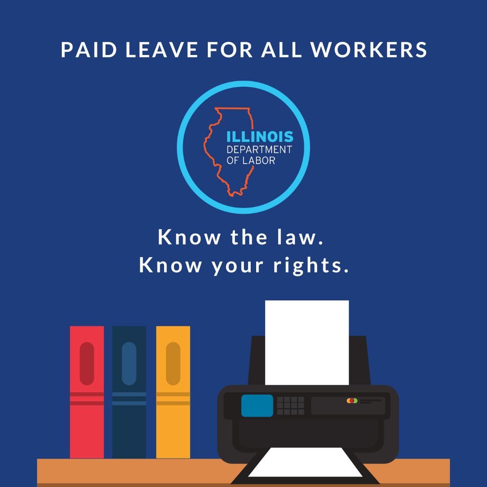 animated books and a printer. text reads paid leave for all workers over the idol logo. under the logo it reads know the law. know your rights.