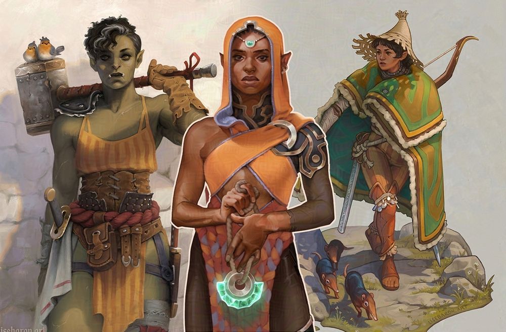 collage of several illustrated ttrpg characters