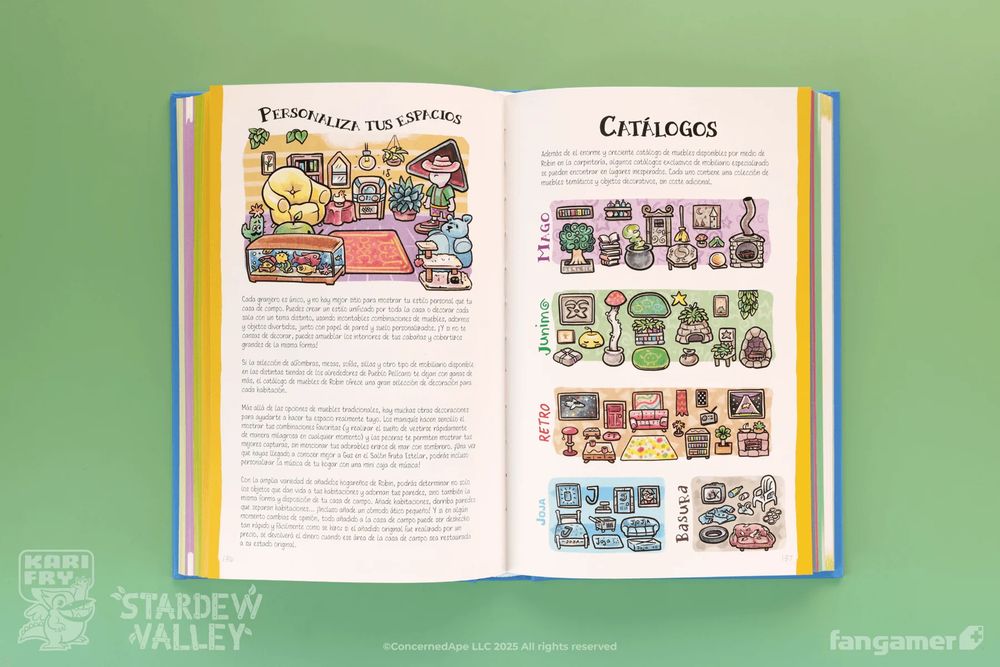 A spread from the Spanish version of the Stardew Valley Guidebook