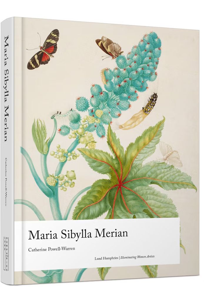 Book front cover featuring plant, butterflies and a chrysalis (?). Title, author and publisher info are presented toward the bottom in black type within a white box. The picture presents an oblique view of the spine.