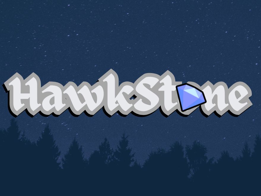 The Hawkstone indie video game logo against a forest night sky