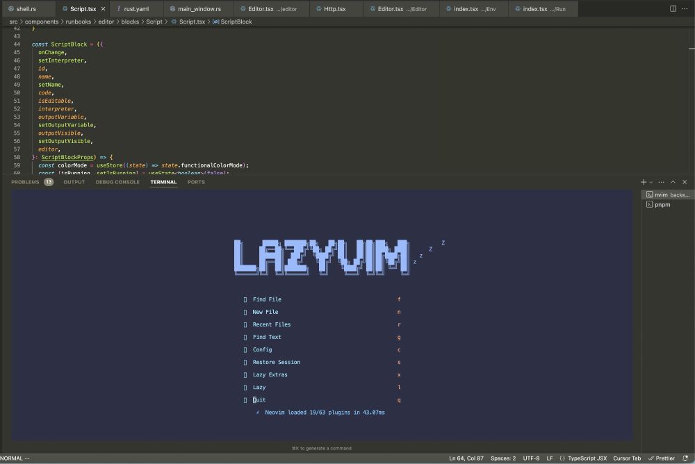 a screenshot of the cursor editor with vim in the terminal