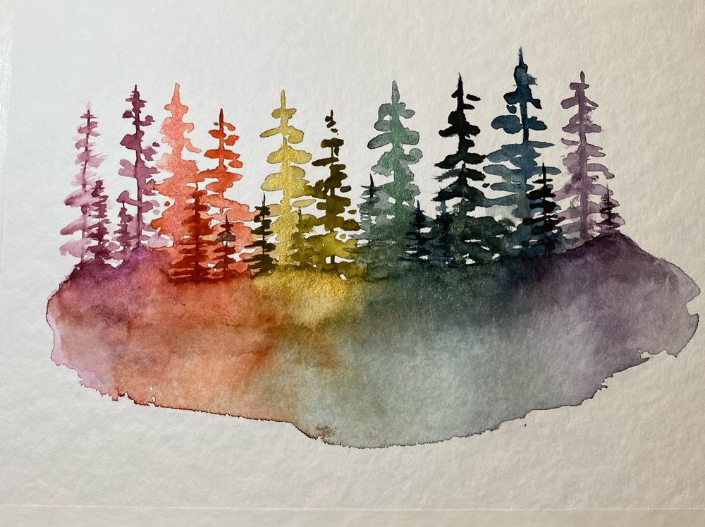 Rainbow watercolor trees