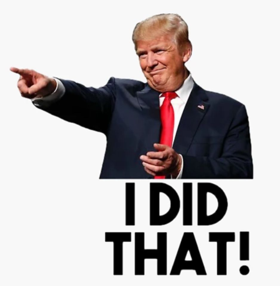 Trump pointing at first photo captioned “I did that!”