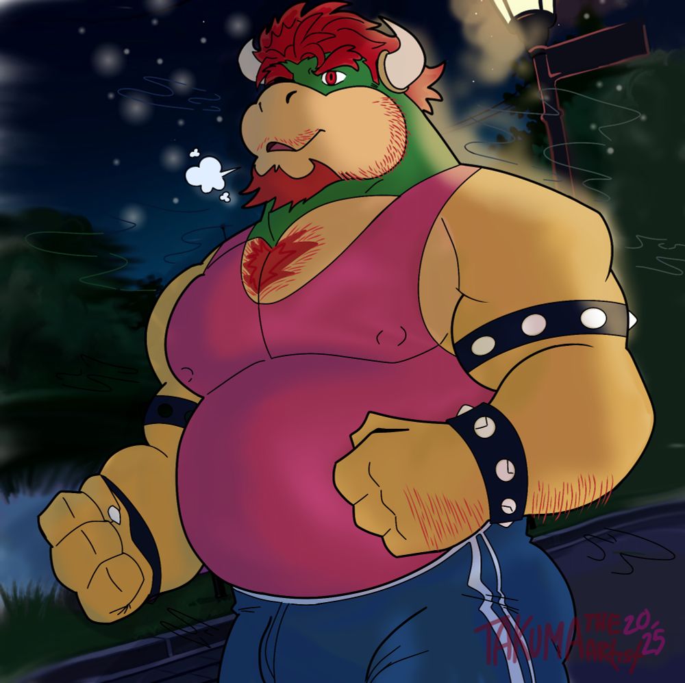 Bowsersgoing for a late night run to get his bod ready for the beach. He's gotta get ready for all the twink and chunks that will gawk as his gorgeous bod😍🤤🥴