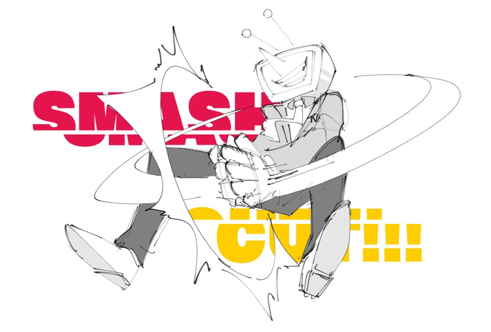 Character Tenna from Deltarune clapping his together in a pose reminiscent of his Smash Cut attack from the game. Behind him are the words SMASH CUT, which have also been sliced through to show the effect of the attack.