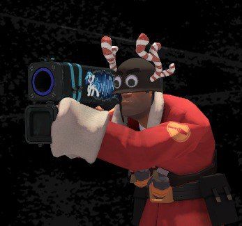 screenshot of our soldier loadout (kringle collection overcoat, goggly eyes and candy antlers) with retexture with vinyl scratch/dj pon3 for black box
