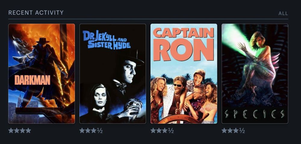 Darkman (1990), Dr. Jekyll and Sister Hyde (1971), Captain Ron (1992), Species (1995)