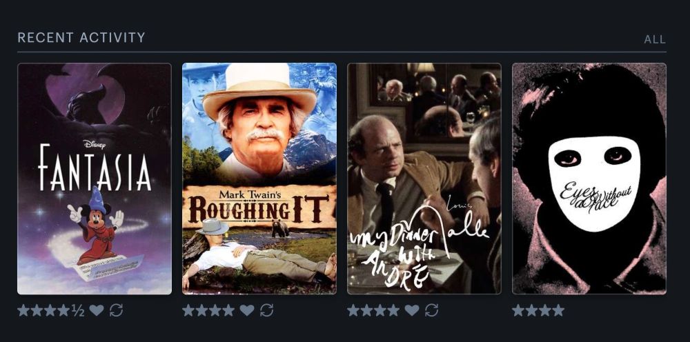 Fantasia (1940) - on its 85th anniversary, Mark Twain's Roughing It (2002), My Dinner with Andre (1981), Eyes Without a Face (1960)