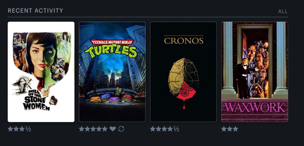 Mill of the Stone Women (1960), TMNT (1990), Cronos (1992), Waxwork (1988)