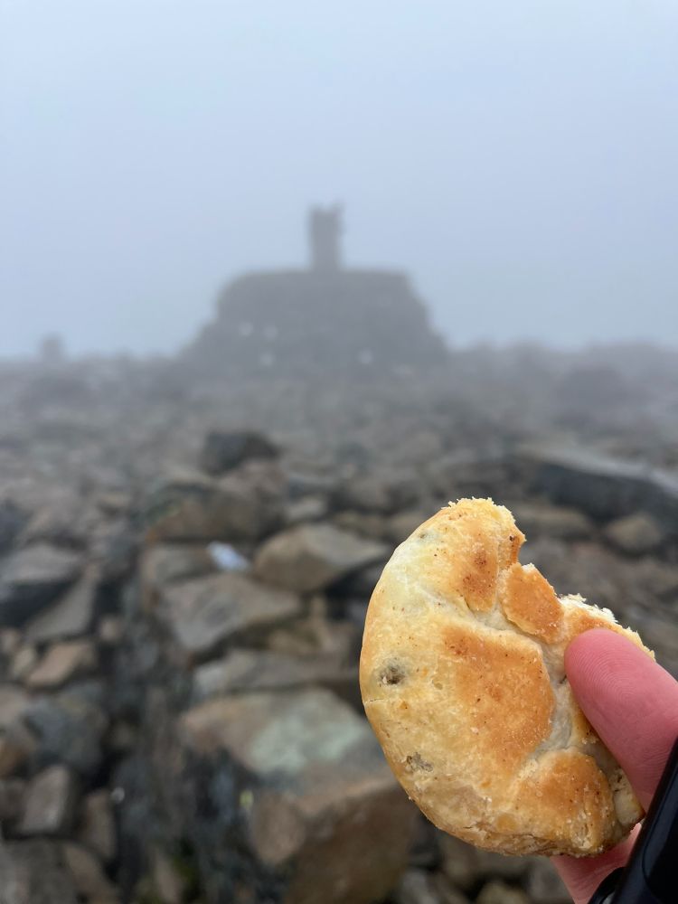 A celebratory Eccles cake at the peak