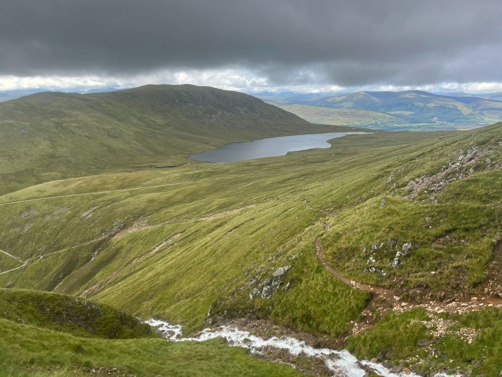 Halfway Lochan and the stream from Red Burn on the descent, photo taken just as the cloud ceiling raised and my phone died!
