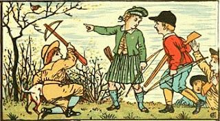 Historical image depicting the hunting of a wren in Wales and Ireland. 