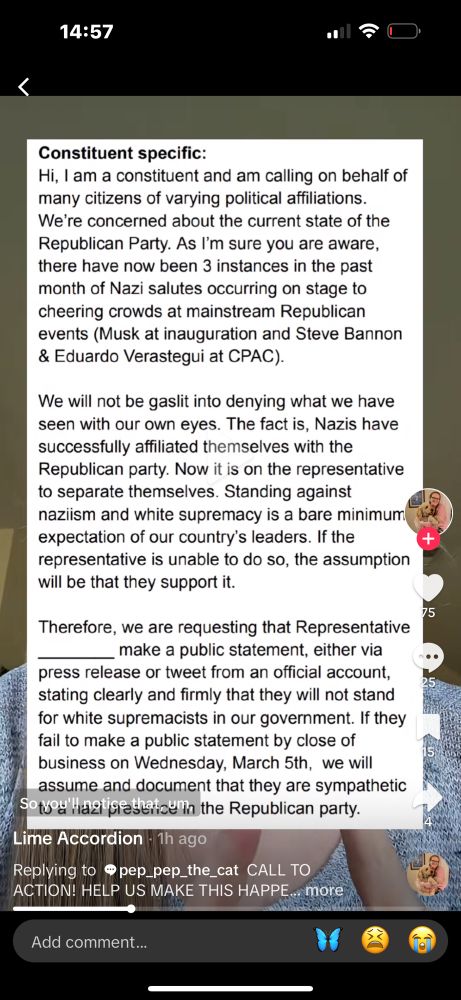 A script for calling your representatives and asking them to provide a public statement stating that they do not stand with nazism and white supremacy. 