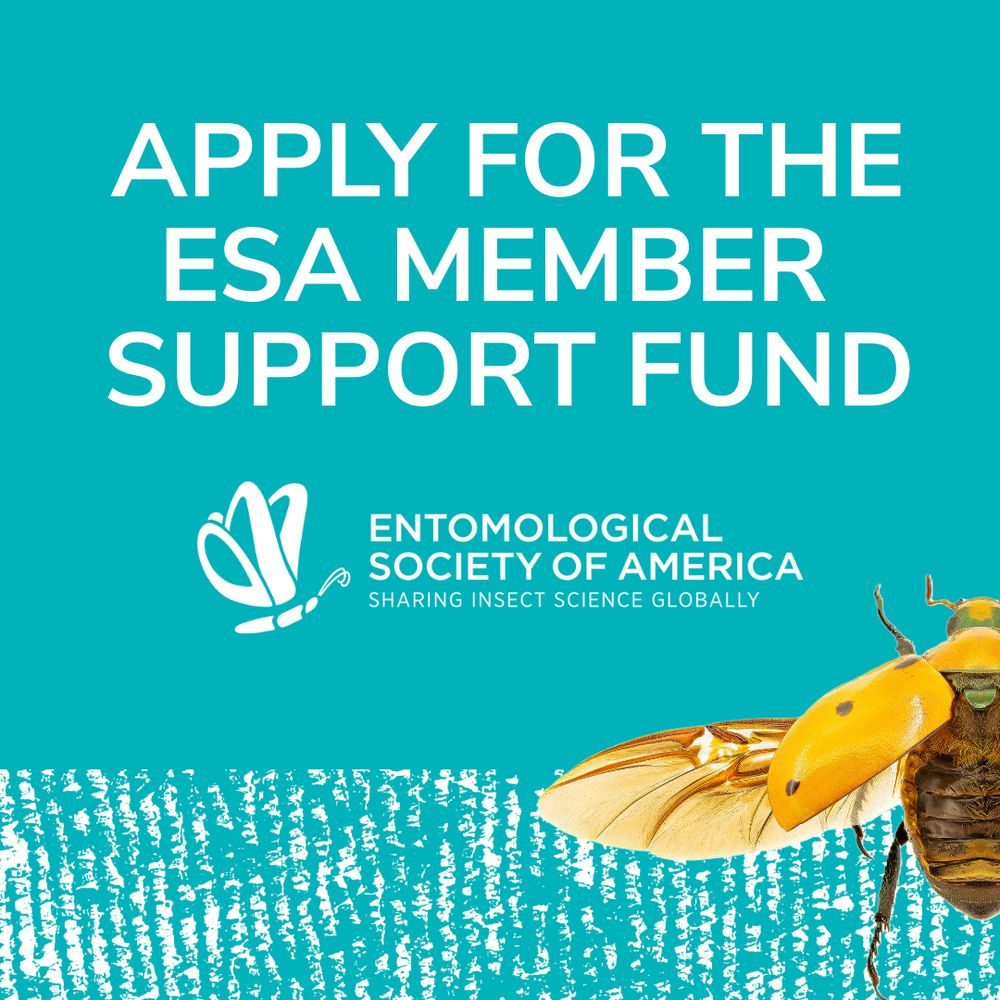 The image includes white text on a blue background that reads “Apply for the ESA Member Support Fund.” It includes the ESA logo and an image of a grapevine beetle. 