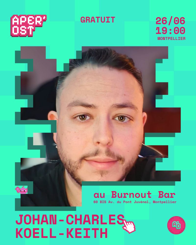 Photographie : Johan-Charles Koell-Keith, artiste présent à l'Aper'OST 2025, événement gratuit le 26/06 à 19h00 au Burnout Bar, 60bis av. du Pont Juvénal, Montpellier