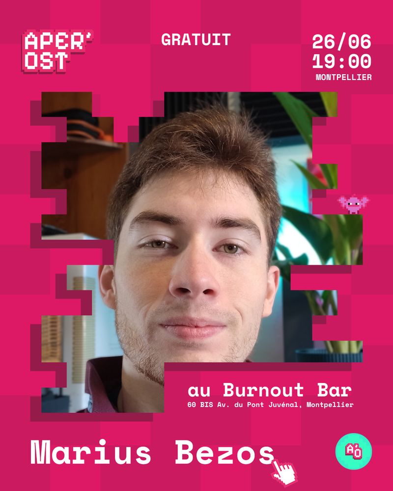 Photographie : Marius Bezos, artiste présent à l'Aper'OST 2025, événement gratuit le 26/06 à 19h00 au Burnout Bar, 60bis av. du Pont Juvénal, Montpellier


