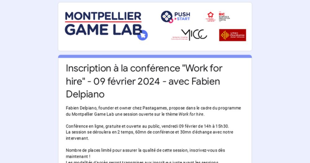 Inscription à la conférence "Work for hire" - 09 février 2024 - avec Fabien Delpiano