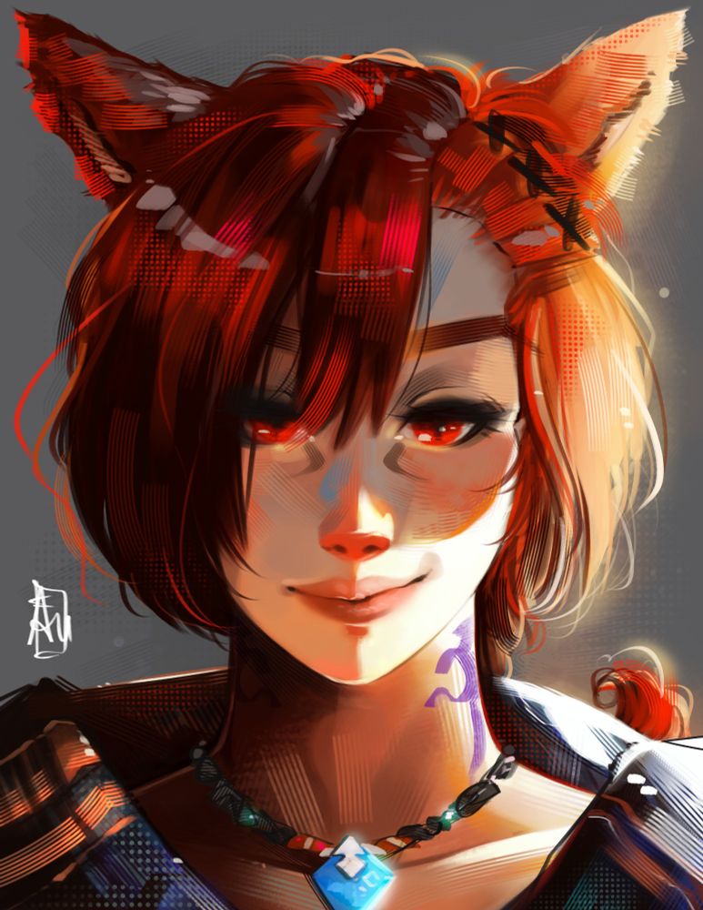 Portrait study of G'raha Tia from FFXIV. Final Fantasy XIV © SQUARE ENIX CO., LTD. All rights reserved.