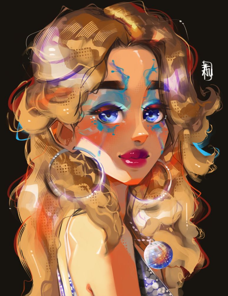 Fan art of Dazzler done in wild textures and bright colors. Copyright Marvel Comics & Disney Studios. All Rights Reserved.