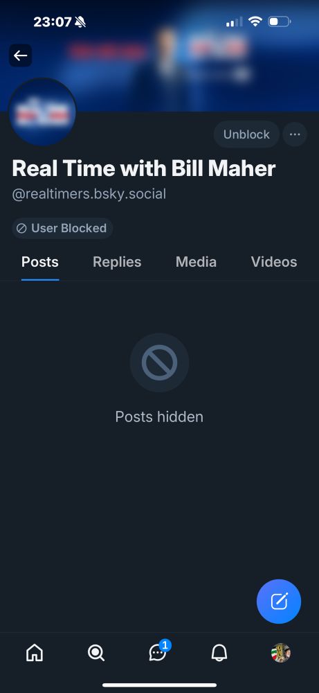 Screen shot of Bill Mahers account Blocked 