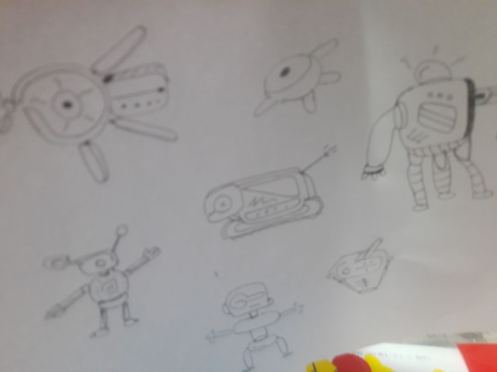 Desenho de vários robôs 