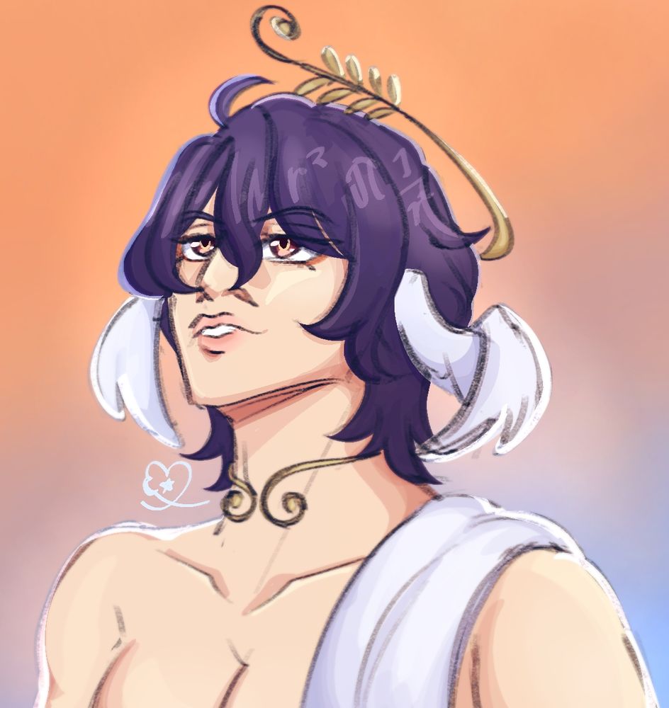 a photo of dr ratio from honkai star rail as a halovian, a species from the game whose distinctive features include angel wings on their heads and a halo. 