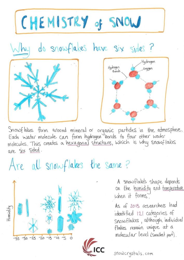 A hand drawn poster describing the science of snow.