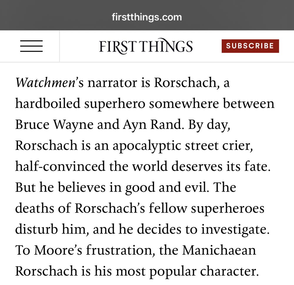A screenshot of an article from Peter Thiel’s incorrect analysis of Watchmen among other subjects.