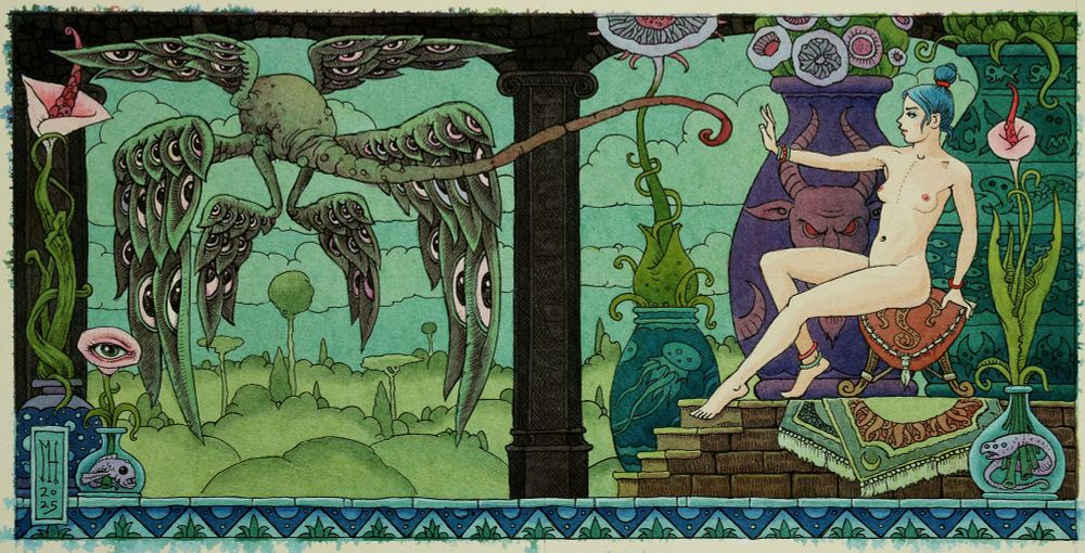 erotic dark surreal watercolor painting by michael hutter