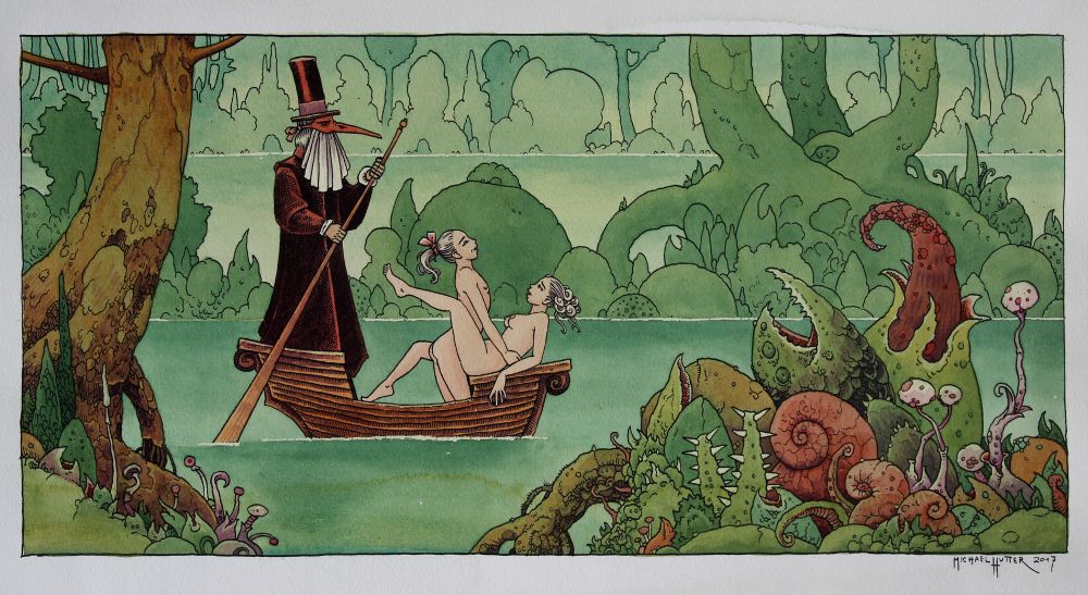 erotic dark surreal watercolor painting by michael hutter