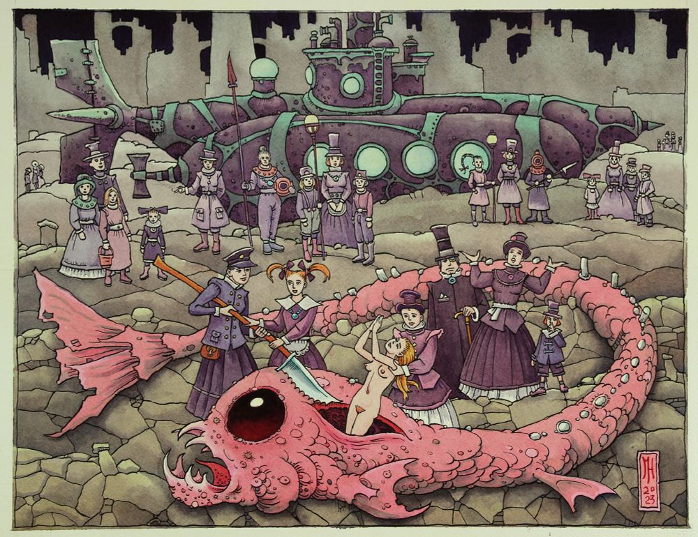 erotic dark surreal watercolor painting by michael hutter