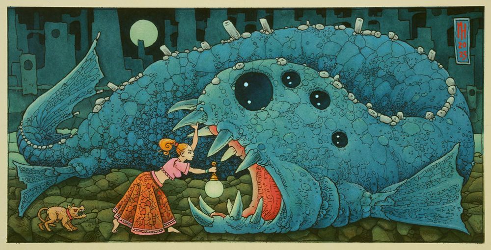 dark surreal watercolor painting by michael hutter
