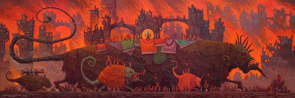 dark surreal oil painting by michael hutter
